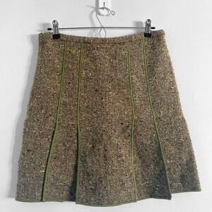 Moschino Cheap Chic Women's Layered Brown Tweed Panel Skirt Green Trim Preppy